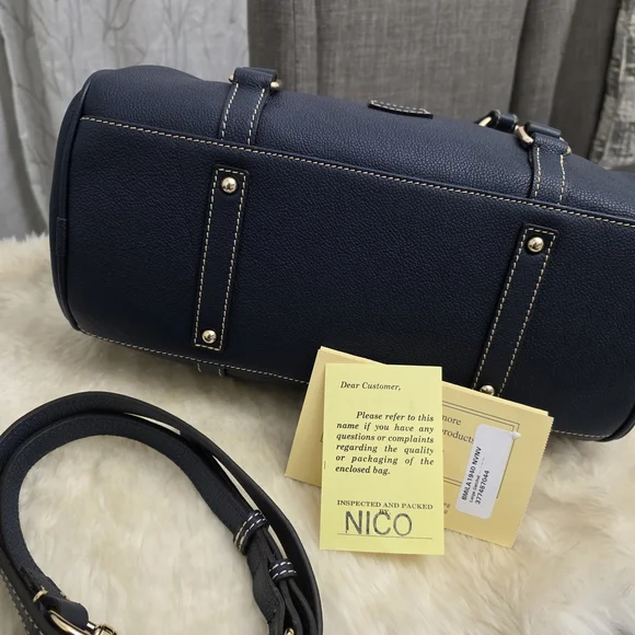 Dooney & Bourke Large Navy Pebbled Leather Florentine Sorrento Satchel w/ Strap - Picture 3 of 10